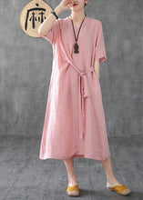 Load image into Gallery viewer, Natural v neck tunic linen dresses Fashion Ideas pink Dress summer