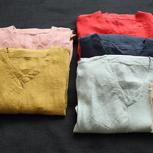 Load image into Gallery viewer, Natural v neck tunic linen dresses Fashion Ideas pink Dress summer