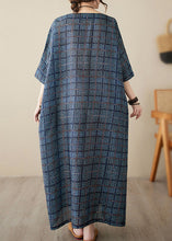 Load image into Gallery viewer, Navy Blue O-Neck Plaid Maxi Dress Short Sleeve