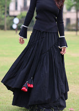 Load image into Gallery viewer, Navy Patchwork Cotton Skirts Ruffled Spring