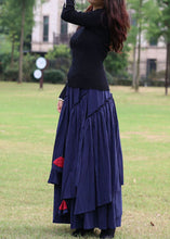Load image into Gallery viewer, Navy Patchwork Cotton Skirts Ruffled Spring