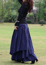 Load image into Gallery viewer, Navy Patchwork Cotton Skirts Ruffled Spring