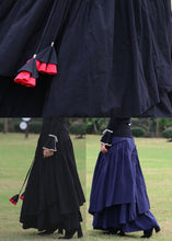 Load image into Gallery viewer, Navy Patchwork Cotton Skirts Ruffled Spring