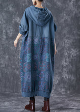 Load image into Gallery viewer, Navy Patchwork Cotton Sweatshirts Dress Hooded Pockets Fall