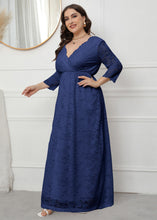Load image into Gallery viewer, Navy Patchwork Loose Lace Party Dress V Neck Wrinkled Fall