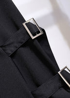 New Black Asymmetrical Pockets Patchwork Cotton Skirts Fall