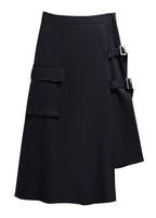 New Black Asymmetrical Pockets Patchwork Cotton Skirts Fall
