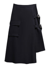Load image into Gallery viewer, New Black Asymmetrical Pockets Patchwork Cotton Skirts Fall