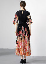 Load image into Gallery viewer, New Black Print Wrinkled Loose Patchwork Loose Chiffon Long Dresses Half Sleeve