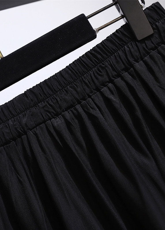 New Black Wrinkled High Waist Patchwork Cotton Skirt Fall