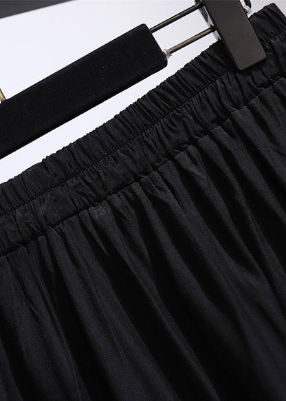 New Black Wrinkled High Waist Patchwork Cotton Skirt Fall