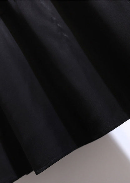 New Black Wrinkled High Waist Patchwork Cotton Skirt Fall