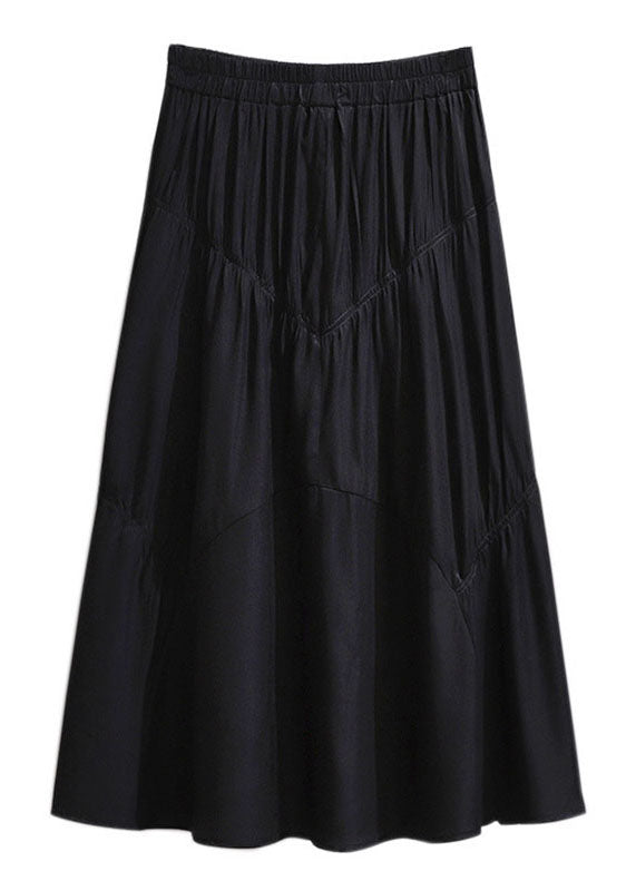 New Black Wrinkled High Waist Patchwork Cotton Skirt Fall