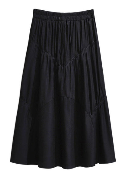 New Black Wrinkled High Waist Patchwork Cotton Skirt Fall