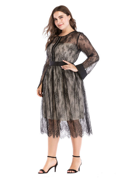 New Black Zircon LaceHollow Out Patchwork Tulle Dresses Fall