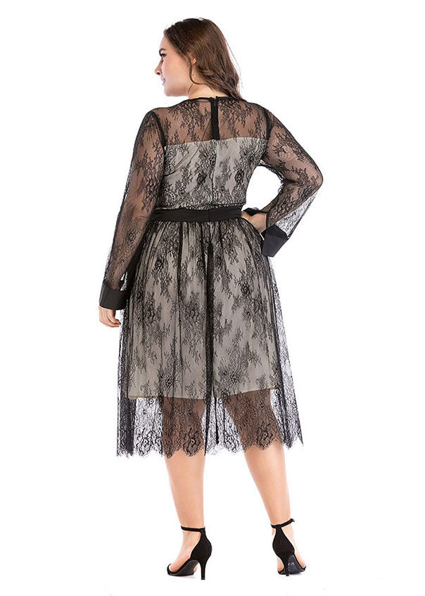 New Black Zircon LaceHollow Out Patchwork Tulle Dresses Fall