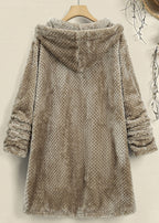 New Brown Hooded Low High Design Patchwork Teddy Faux Fur Coats Fall