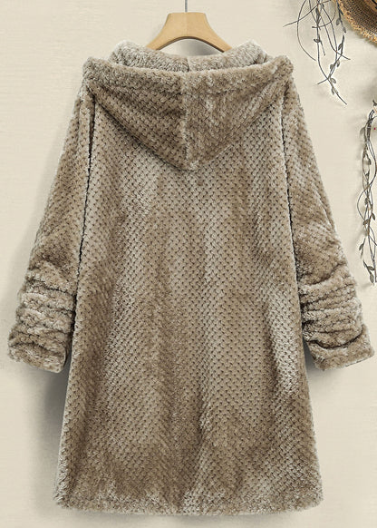 New Brown Hooded Low High Design Patchwork Teddy Faux Fur Coats Fall