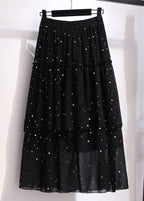 New Grey Ruffled Sequins Patchwork Tulle A Iine Skirts Summer