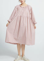 New High waist cotton Ruffles collar women Dresses Wardrobes Pink  long Dresses