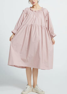 New High waist cotton Ruffles collar women Dresses Wardrobes Pink  long Dresses