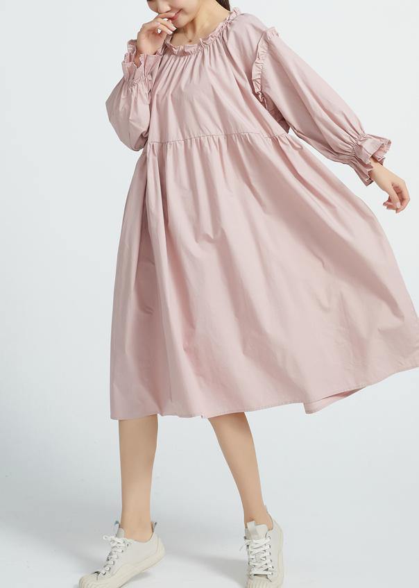 New High waist cotton Ruffles collar women Dresses Wardrobes Pink  long Dresses
