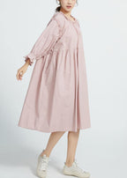 New High waist cotton Ruffles collar women Dresses Wardrobes Pink  long Dresses