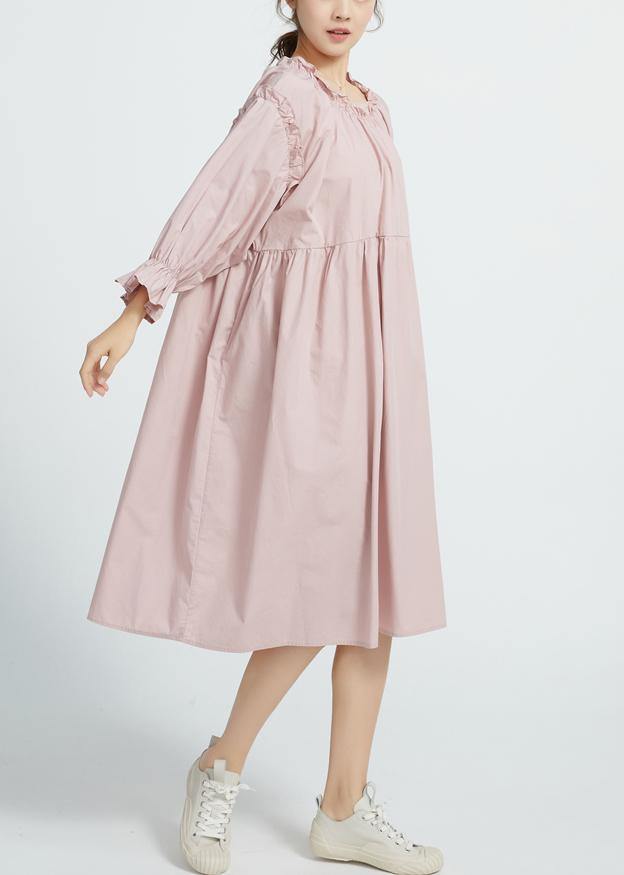 New High waist cotton Ruffles collar women Dresses Wardrobes Pink  long Dresses