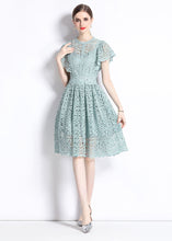 Load image into Gallery viewer, New Hollow Out Embroideried Wrinkled Patchwork Lace Mid Dress Butterfly Sleeve