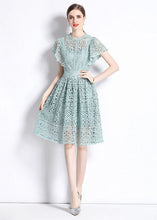 Load image into Gallery viewer, New Hollow Out Embroideried Wrinkled Patchwork Lace Mid Dress Butterfly Sleeve