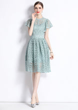 Load image into Gallery viewer, New Hollow Out Embroideried Wrinkled Patchwork Lace Mid Dress Butterfly Sleeve