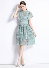 Load image into Gallery viewer, New Hollow Out Embroideried Wrinkled Patchwork Lace Mid Dress Butterfly Sleeve