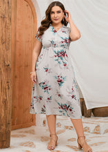 Load image into Gallery viewer, New Light Grey Print Side Open Patchwork Chiffon Dresses Summer
