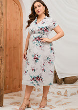 Load image into Gallery viewer, New Light Grey Print Side Open Patchwork Chiffon Dresses Summer