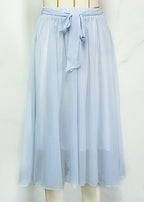New Sky Blue Lace Up High Waist Patchwork Chiffon Pleated Skirt Summer