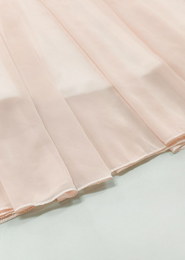 New Sky Blue Lace Up High Waist Patchwork Chiffon Pleated Skirt Summer