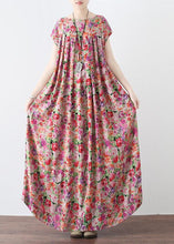Load image into Gallery viewer, New pink prints linen caftans casual big hem linen maxi dress vintage short sleeve maxi dresses