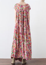 Load image into Gallery viewer, New pink prints linen caftans casual big hem linen maxi dress vintage short sleeve maxi dresses