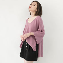 Load image into Gallery viewer, New pink sweater Loose fitting V neck knit sweat tops casual Batwing Sleeve top