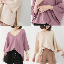 Load image into Gallery viewer, New pink sweater Loose fitting V neck knit sweat tops casual Batwing Sleeve top