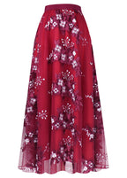 Novelty Mulberry Embroideried Floral Elastic Waist Tulle A Line Skirt Spring