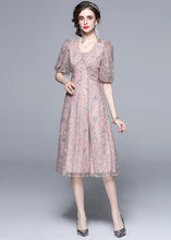 Load image into Gallery viewer, Novelty Pink Embroideried Sequins Patchwork Tulle Dress Puff Sleeve