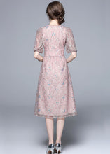 Load image into Gallery viewer, Novelty Pink Embroideried Sequins Patchwork Tulle Dress Puff Sleeve