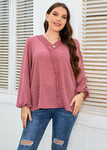 Load image into Gallery viewer, Novelty Pink V Neck Lace Patchwork Chiffon Shirt Top Fall
