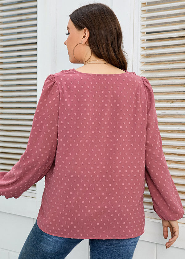 Novelty Pink V Neck Lace Patchwork Chiffon Shirt Top Fall