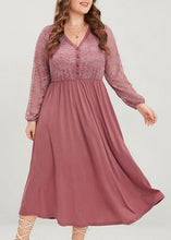Load image into Gallery viewer, Novelty Pink V Neck Wrinkled Button Lace Patchwork Long Dress Fall