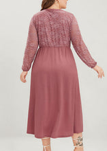 Load image into Gallery viewer, Novelty Pink V Neck Wrinkled Button Lace Patchwork Long Dress Fall