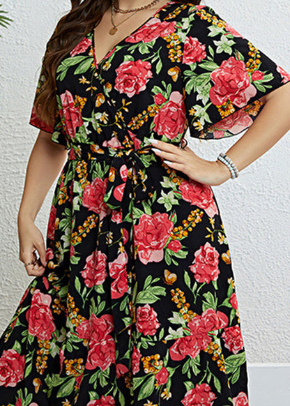 Novelty V Neck Print Chiffon Long Dresses Summer