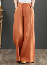 Load image into Gallery viewer, Orange Elastic Waist Linen Straight Pants Solid Color Drawstring Summer