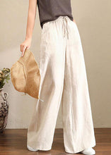 Load image into Gallery viewer, Orange Elastic Waist Linen Straight Pants Solid Color Drawstring Summer